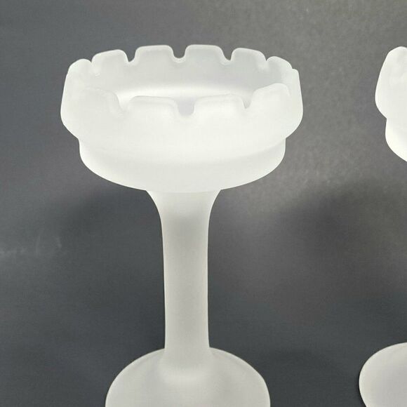 2 Vintage Partylite 7.5" Castle Turret Frosted Satin Glass Candlestick Holders - Picture 8 of 8